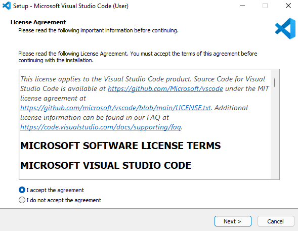 accept vscode agreement