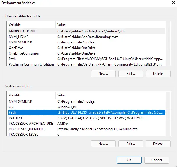 environment variables