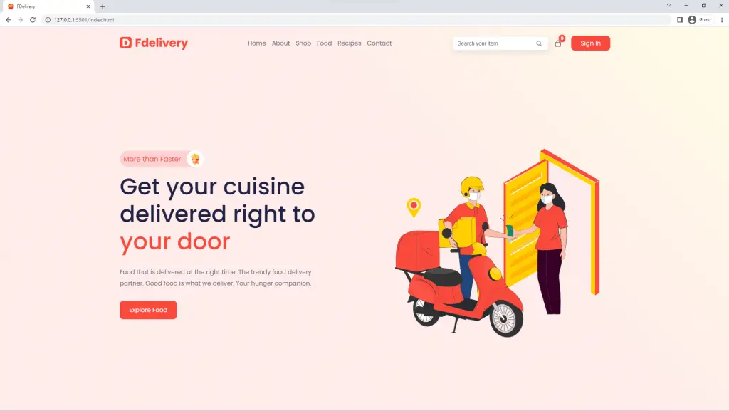 hero section of the food ordering website