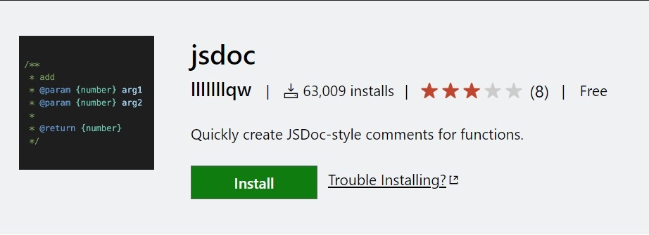 jsDoc comments vs code extension new