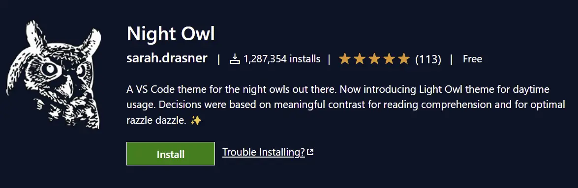owl night theme for c++ development