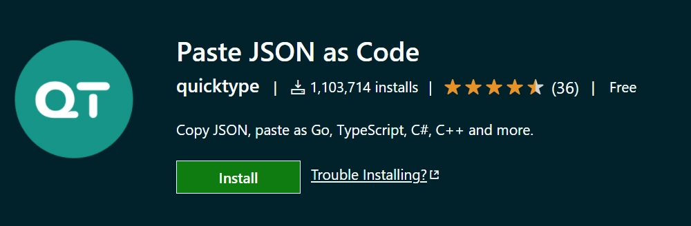 paste json as code