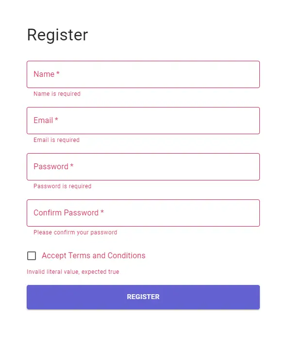 react hook form mui v5 zod register form with errors