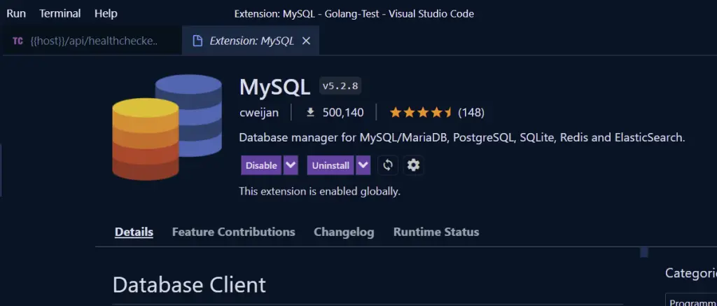 MySQL VS code extension