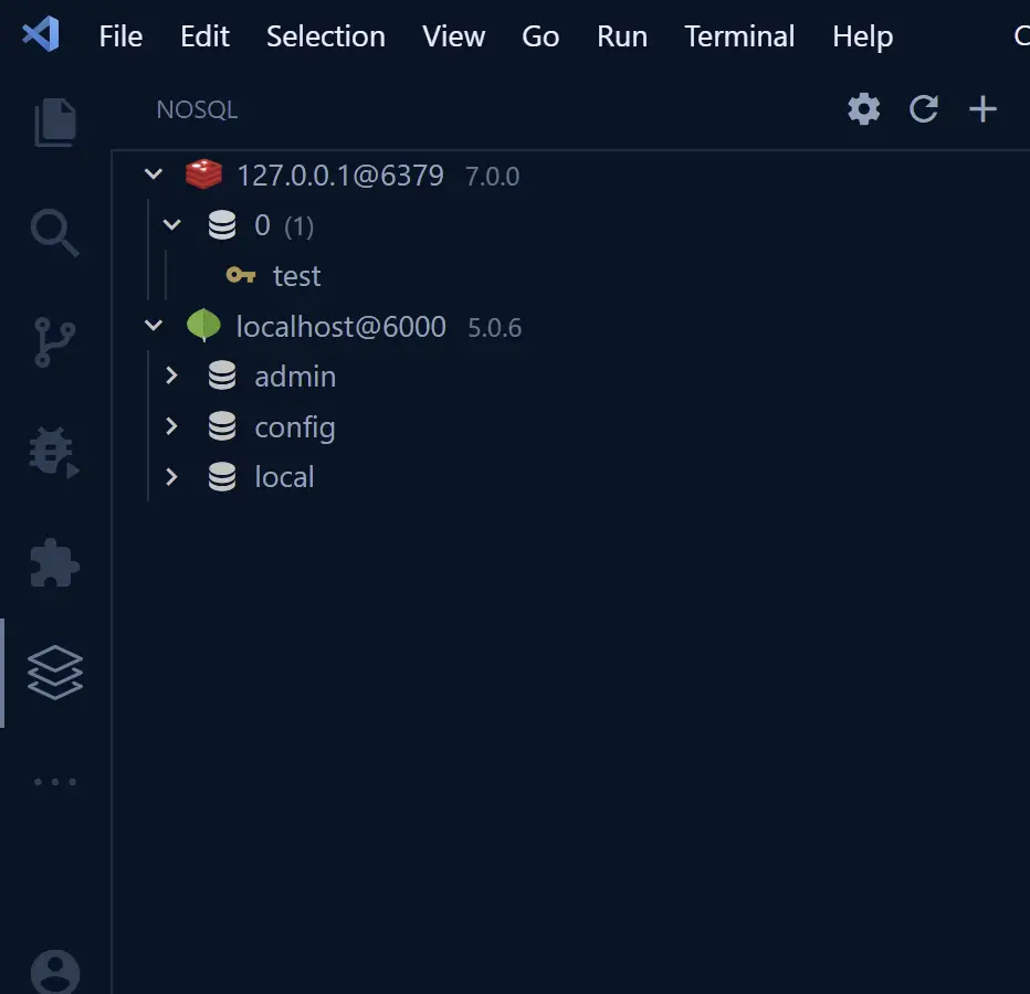 both redis and mongodb connect with mysql vs code extension