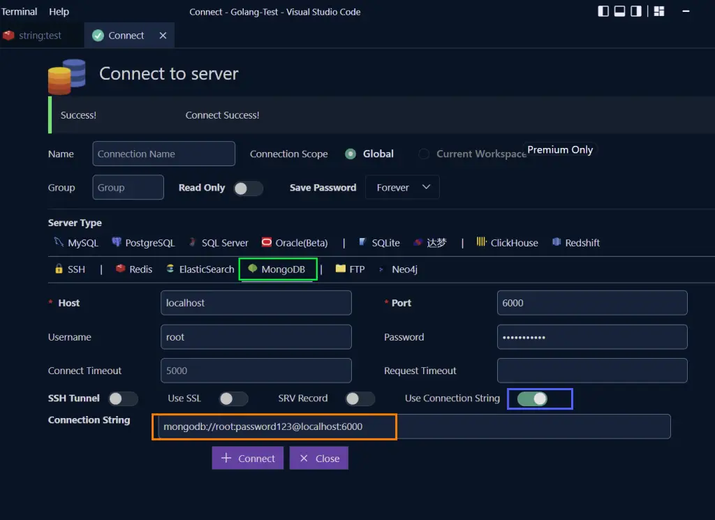 connect to mongodb with vs code mysql extension edited