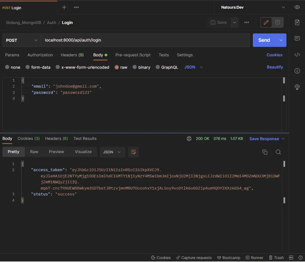 golang mongodb jwt authentication login the registered user