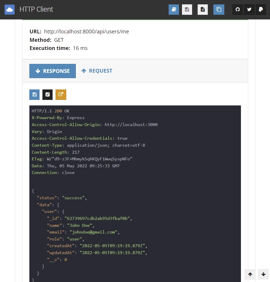 jwt authentication response after getting logged in user's credentials