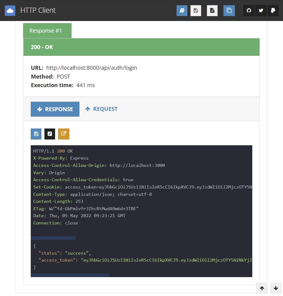 jwt authentication response after logging in