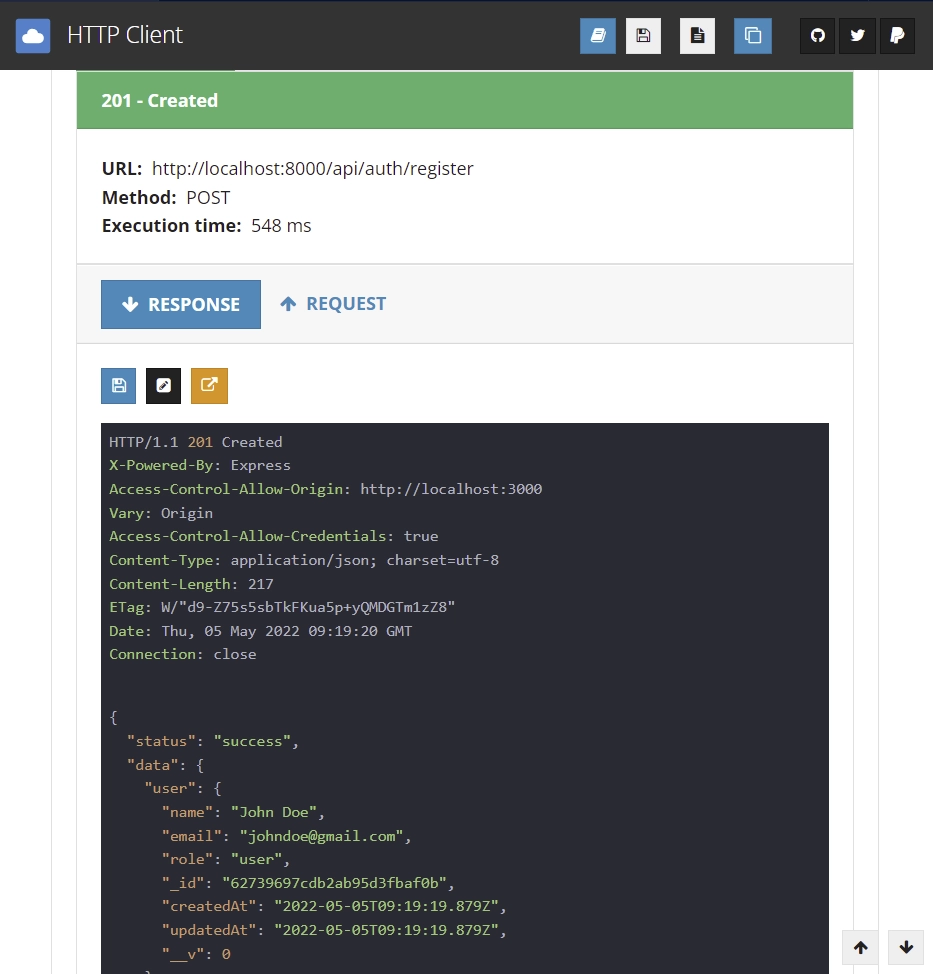 jwt authentication response after registering a user