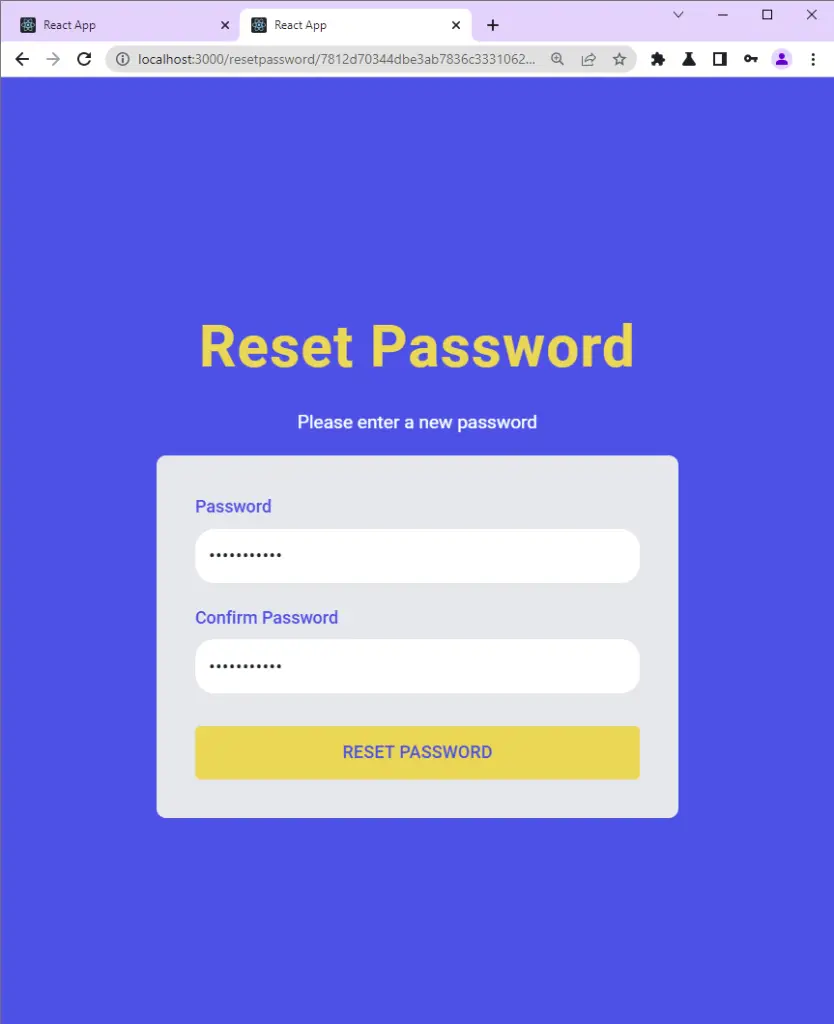 node.js, prisma, postgresql reset password page