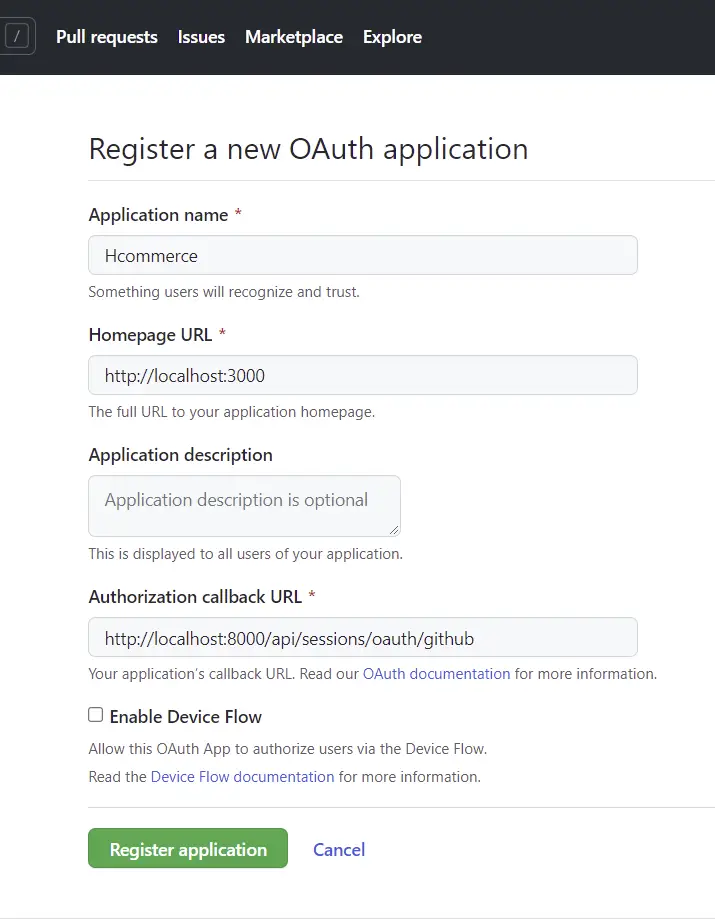 GitHub OAuth with react and node register application