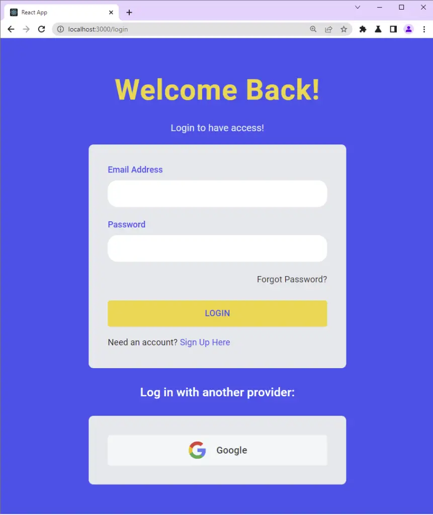 Google OAuth login page with react
