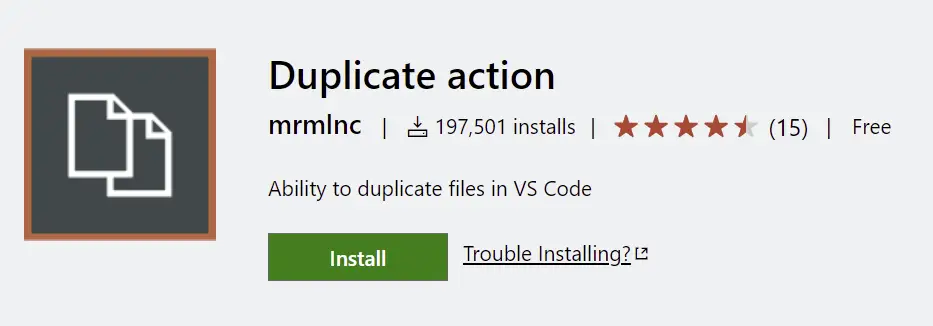 duplicate action vs code extension