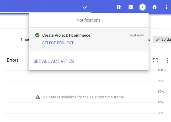 google oauth new project success notification