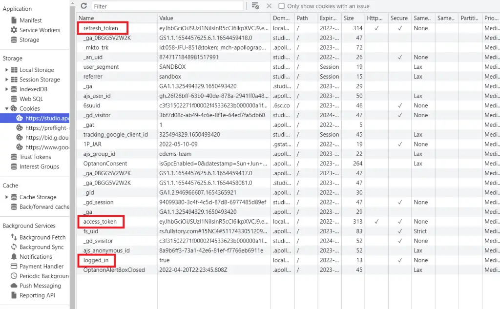 graphql api with nodejs inspect the cookies