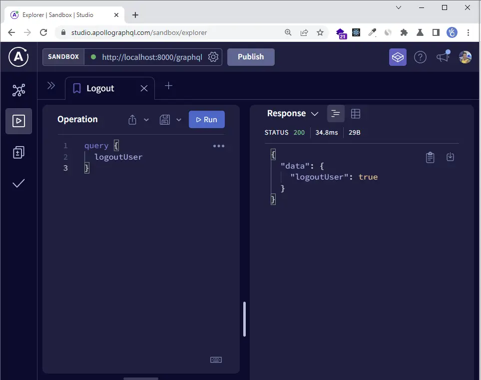 graphql node api apollo server logout user