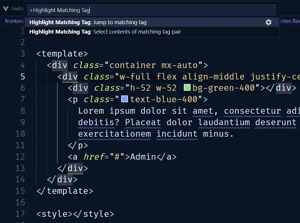 highlight matching tag for vuejs developers configure settings