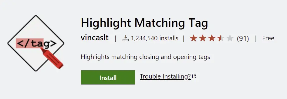 highlight matching tag vs code extension for vuejs developers