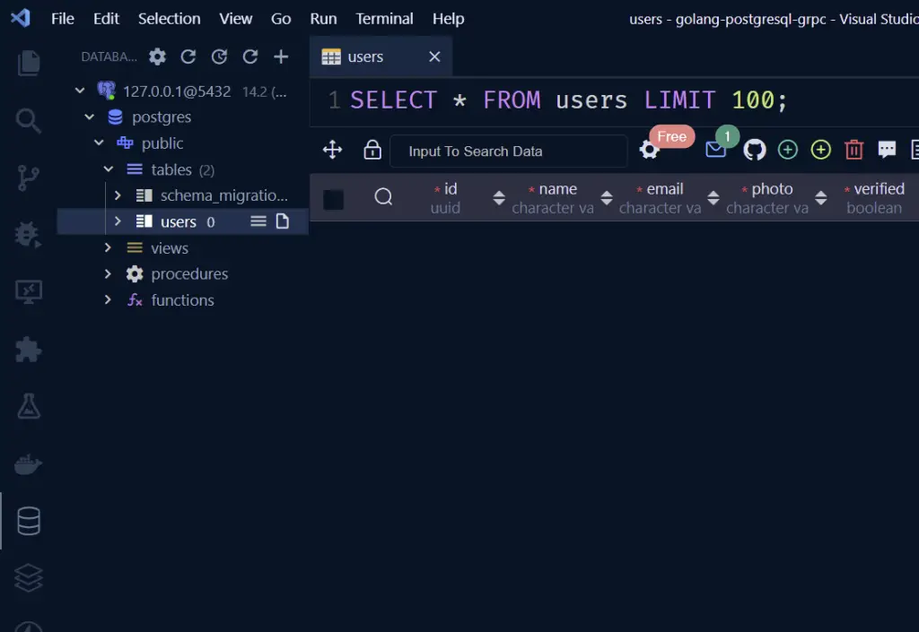 mysql vs code extension postgresql show the migrated table