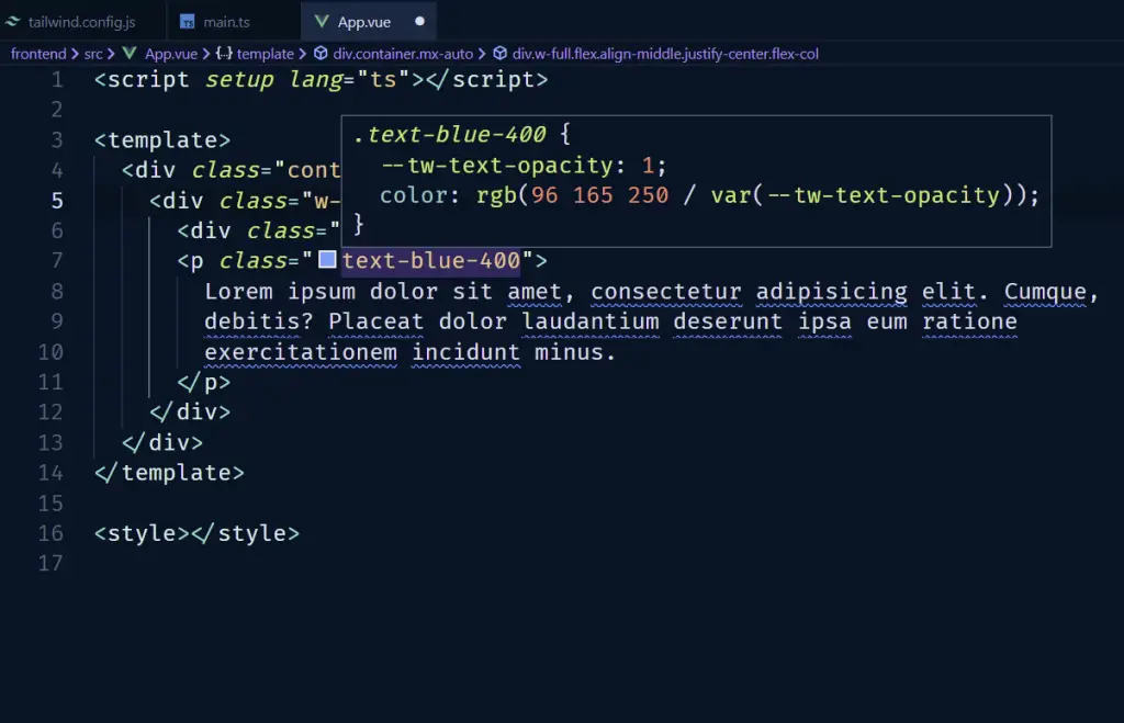 tailwindcss intelliSense VS Code extension shows actual css been applied