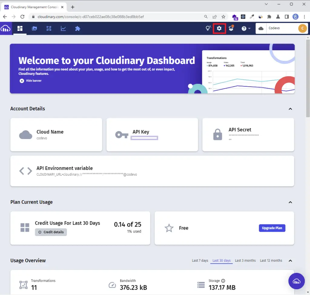 cloudinary dashboard