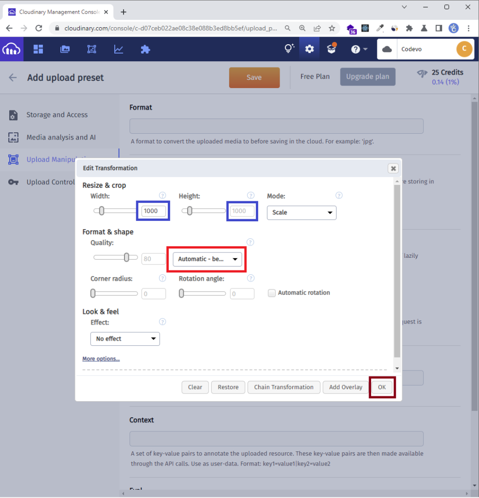 cloudinary dashboard traform image