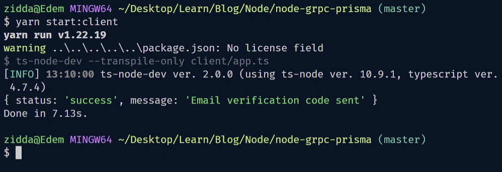 nodejs gRPC API server register a new user
