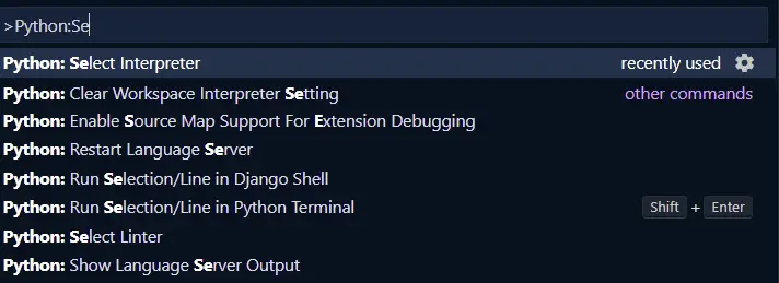 search for interpreter in vs code python