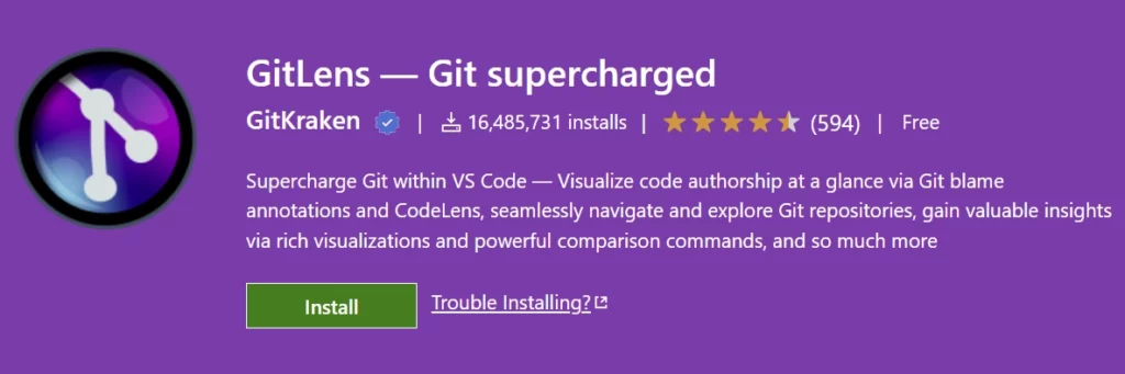 GitLens — Git supercharged vscode extension