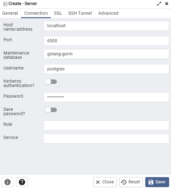 log into the postgres docker container with pgadmin