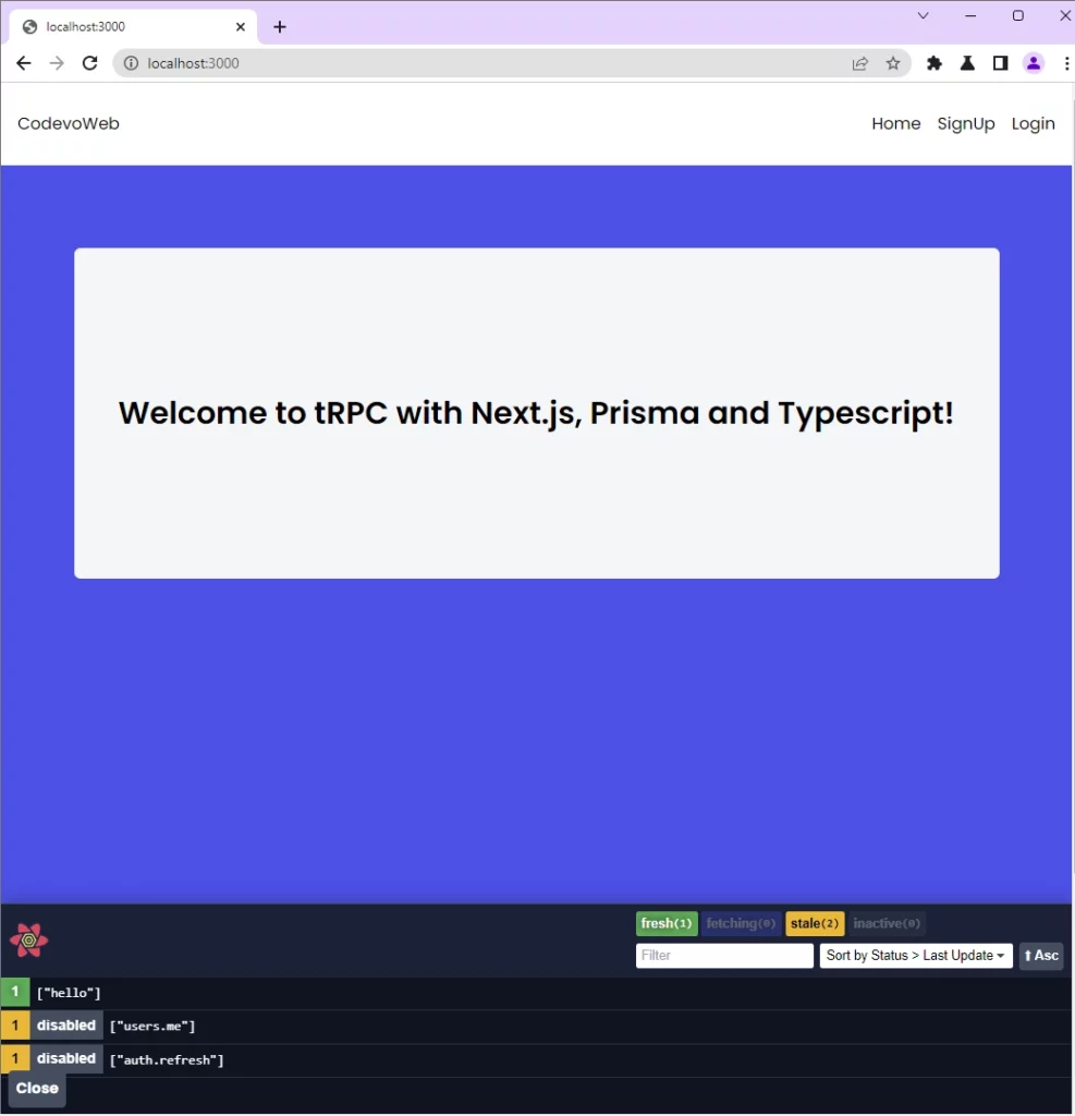 nextjs tRPC client and server fullstack app home page