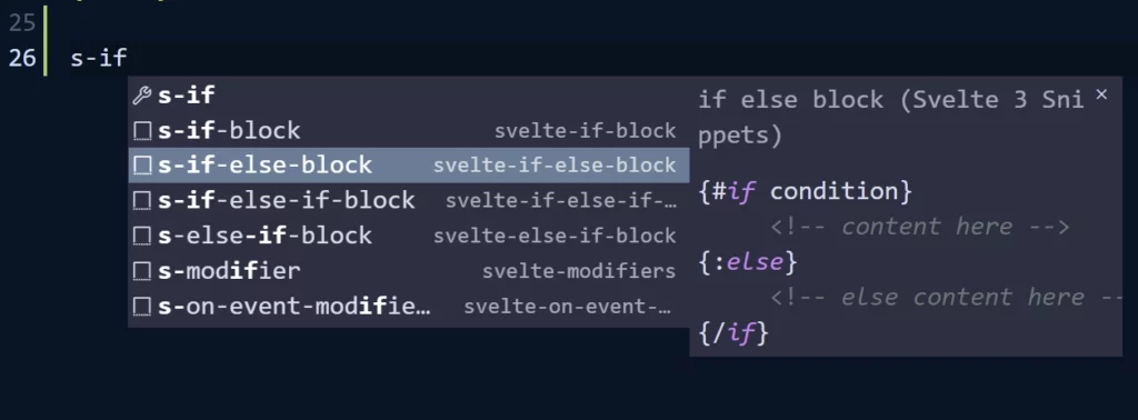 Svelte 3 Snippets in action for if else statements