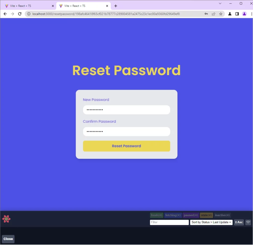 react query and axios forgot reset password mutation request