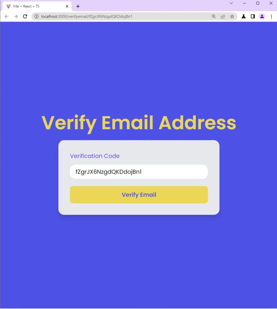 reactjs axios http get request verify email address