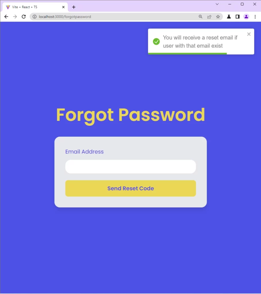 reset password email request in reactjs