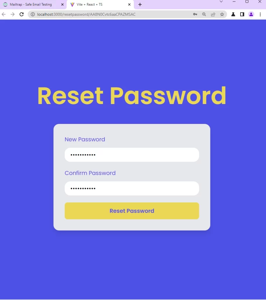 reset password in reactjs with axios