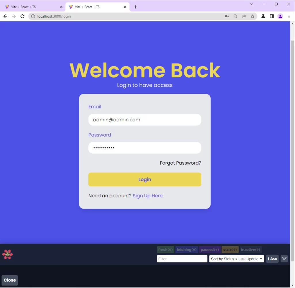 tailwindcss react query axios login user