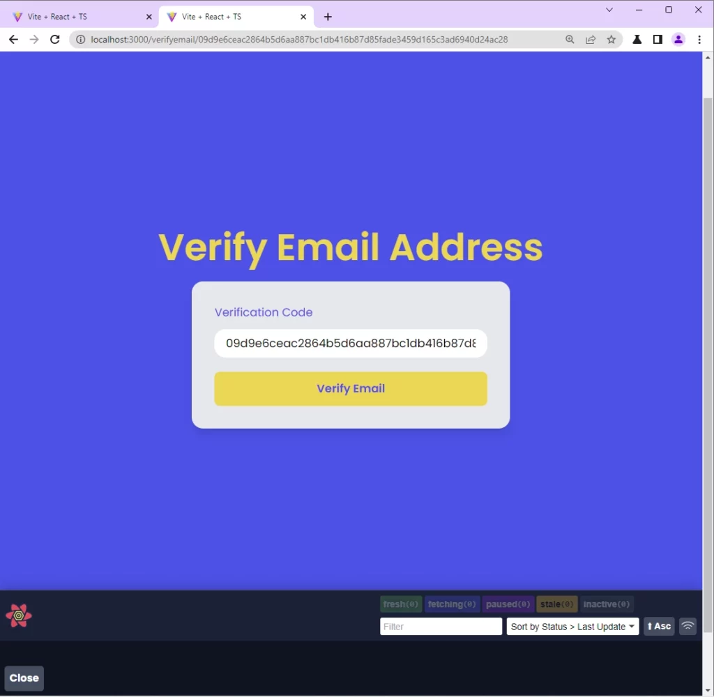 tailwindcss react query axios verify email address