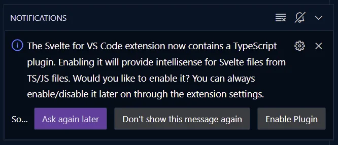 vs code popup to enable typescript support with svelte