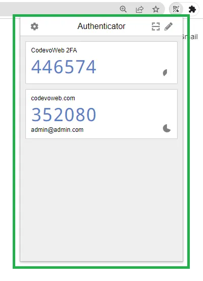 display the totp token with chrome authenticator