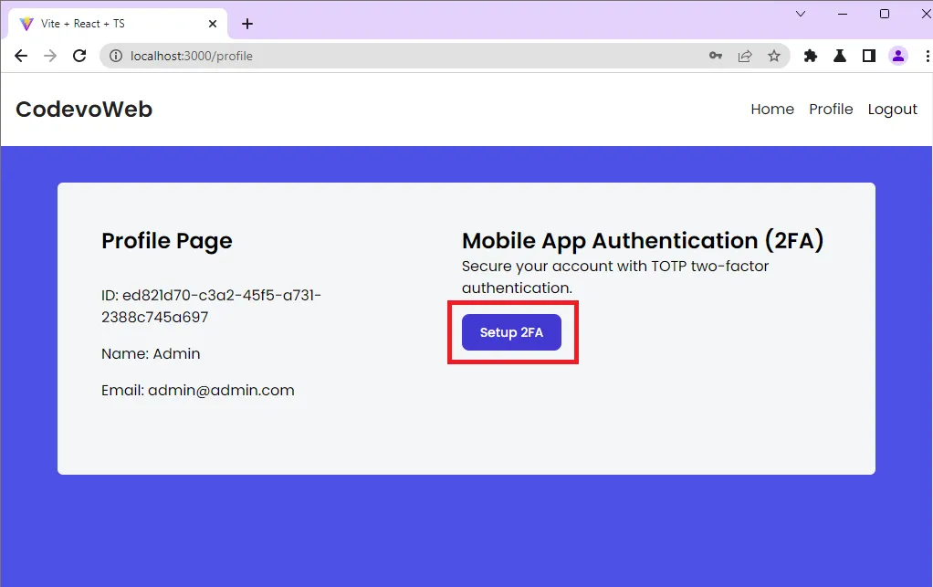 reactjs setup 2fa with totp