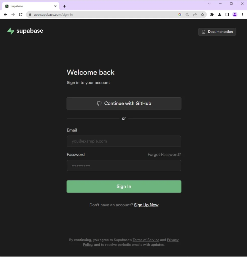 supabase sign in with your github account