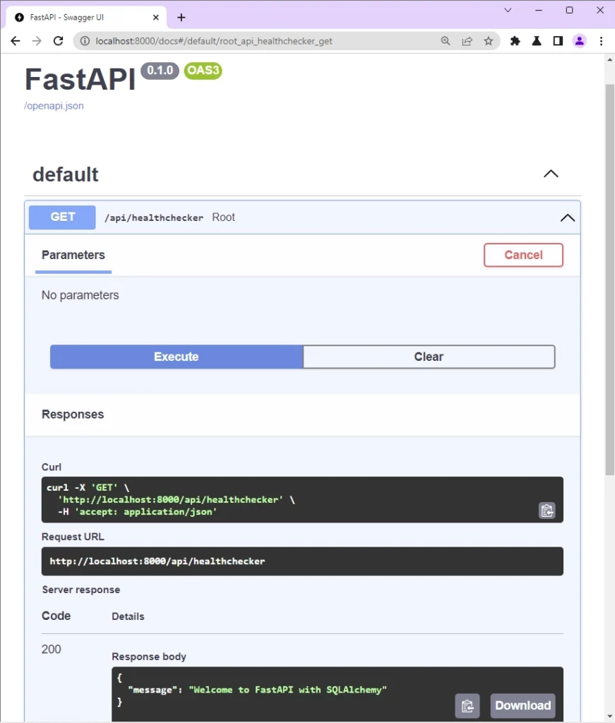 fastapi and sqlalchemy test the api endpoint in swagger docs