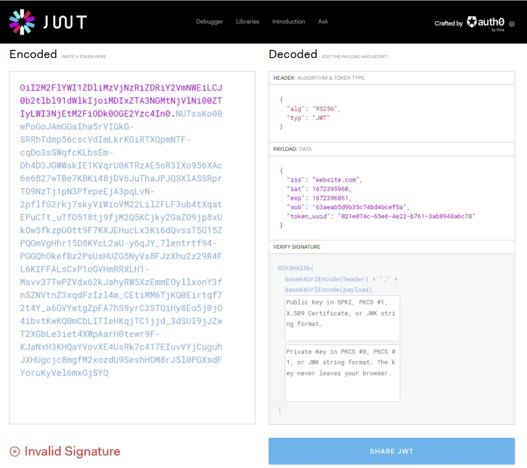 checking the validity of the jwt token in jwt.io