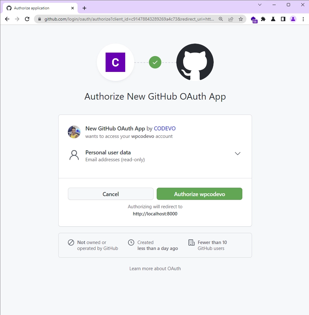 GitHub OAuth Consent Screen in React.js