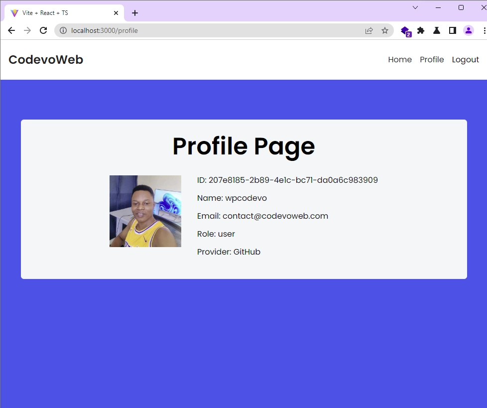 GitHub OAuth display the authenticated user's profile information