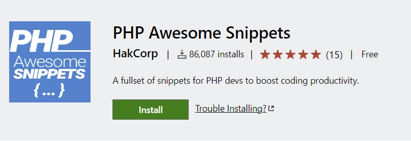 PHP Awesome Snippets extension for vs code