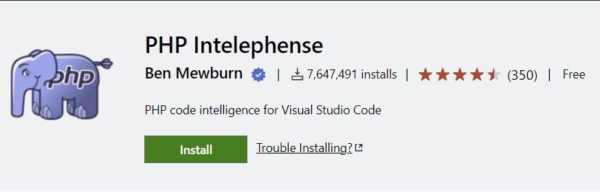 PHP Intelephense vs code extension