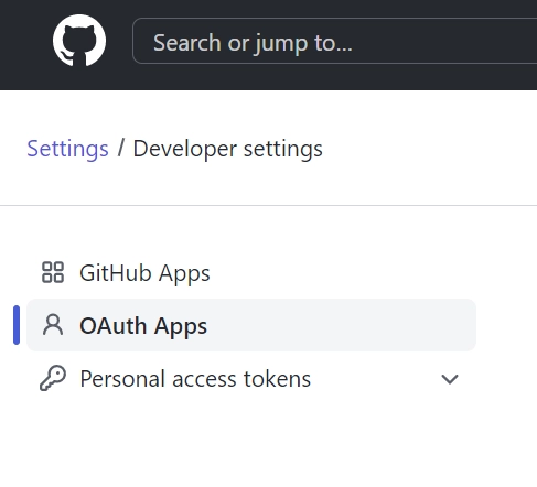 click on OAuth Apps on the GitHub apps screen